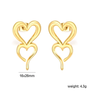 Boucles d'oreilles cœur en acier inoxydable doré 18 carats mesurant 16x26mm