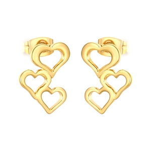 Boucles d'oreilles cœur dorées avec design triple cœur évidé superposé pour femme