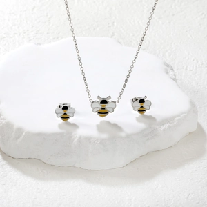 Parure mignonne abeille en acier inoxydable avec collier et boucles d'oreilles émail