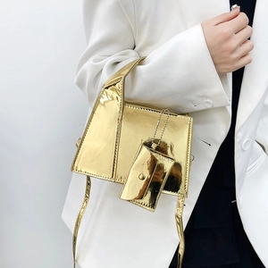 Sac à main minimaliste doré brillant avec mini pochette et bandoulière amovible