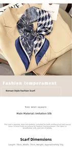 Detail view of a 70x70cm geometric silk-like square scarf with blue and white pattern