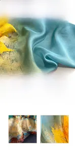 Detailed view of the digital printed oil painting pattern on silky cloud yarn fabric