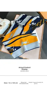 Detail of 13x145cm faux silk narrow scarf with vintage horse print on a white bag
