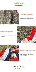 Detalle de pañuelo de seda con estampado paisley, impresión digital y bordes dobles