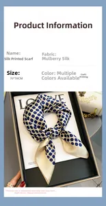 Detail of 70x70cm polka dot silk scarf in mulberry silk with elegant glossy texture