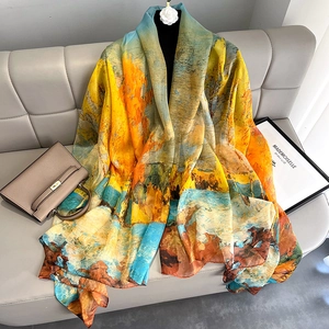 Women Oversized Scarf Shawl Abstract Oil Painting Art Print Lightweight Sunscreen Gauze Wraps For Beach Vacation Travel