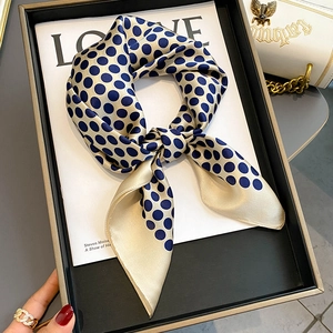Women Mulberry Satin Square Scarf Elegant Polka Dot Print Fashion Neck Scarf Lightweight Vintage Style