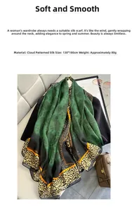 Detail of emerald green leopard print chiffon scarf showing lightweight cloud yarn texture