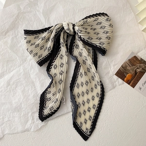 Écharpe Plissée Fine Simili Satin Imprimé Monogramme Géométrique Foulard Femmes Mode Bandeau Décoratif Ruban Poignée Sac