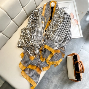Houndstooth Paisley Printed Scarf Shawl Faux Satin Large Sunscreen Oversized Wrap Elegant Fashion Accessory For Women