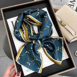 Vintage dark green silk scarf with equestrian horse print in elegant gift box