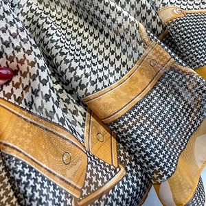 Houndstooth silk scarf with gold chain print and lightweight chiffon texture