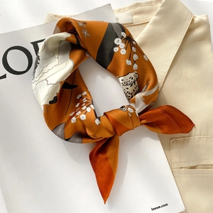 Retro Floral Mulberry Satin Square Scarf Elegant Butterfly Bee Print Neck Head Hair Tie Handbag Wrap Women