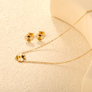 Parure bijoux abeille mignonne avec collier doré et boucles d'oreilles pour femmes