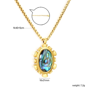Élégant collier doré avec pendentif ovale en nacre d'abalone et chaîne ajustable pour femme