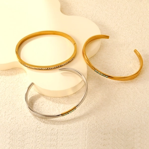 Bracelet Jonc En Acier Inoxydable Plaqué Or 18K Avec Zircon Bleu Strass Transparent Bijoux De Mode Luxe Vintage