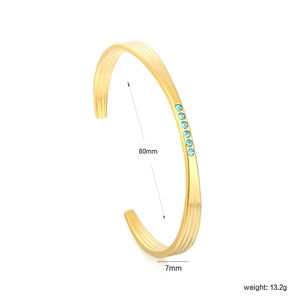 Bracelet manchette en acier inoxydable doré 18K avec 5 cristaux bleus diamètre 60mm