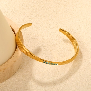 Bracelet Jonc En Acier Inoxydable Avec Incrustation De Strass Bleus Ajustable Luxe Minimaliste Bijoux Pour Femmes