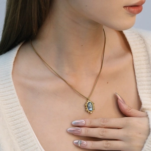 Collier À Pendentif Ovale Avec Incrustation De Coquille D'Abalone En Acier Inoxydable Plqué Or 18K Style Rétro Pour Femmes