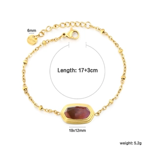 18k gold plated stainless steel bracelet with oval reddish-brown stone and bead chain
