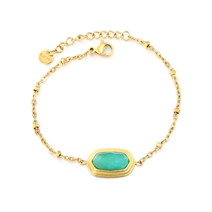 Gold stainless steel bracelet with an octagonal green gemstone on a minimalist chain