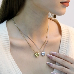 Heart Pendant Necklace Stainless Steel Gold Plated Snake Chain Polished Minimalist Accessory For Women