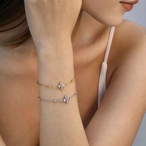 Flower Stainless Steel Jewelry Necklace Bracelet And Adjustable Ring With Zircon Elegant Gold Plated For Women