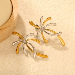Boucles d'oreilles palmier bicolores en acier inoxydable doré et argenté