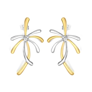 Boucles d'oreilles palmier bicolores or et argent avec finition en acier poli chic