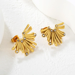 Chic 18k gold plated geometric fan earrings with sparkling cubic zirconia studs