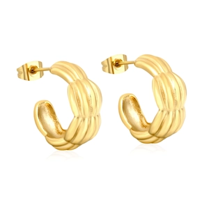 Élégantes boucles d'oreilles créoles C en acier inoxydable plaqué or 18 carats