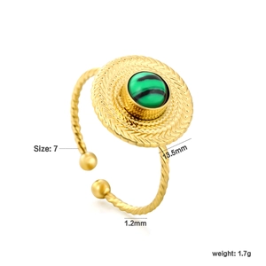 Irregular 18k gold open ring with green malachite stone and textured weave design