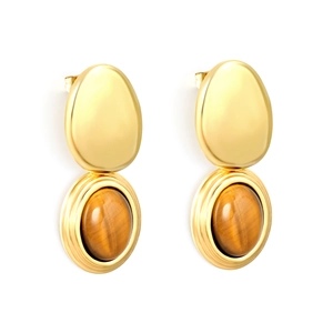 Boucles d'oreilles en acier inoxydable doré 18K avec œil de tigre et motif étoile