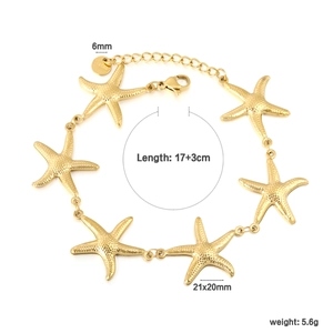 Bracelet chaîne étoile de mer dorée en acier inoxydable plaqué or 18K avec fermoir réglable