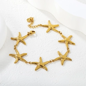 Bracelet à maillons étoile de mer doré en acier inoxydable avec chaîne réglable