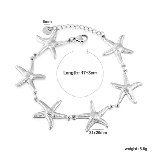 Bracelet étoile de mer en acier inoxydable style océan avec charms texturés et chaîne réglable