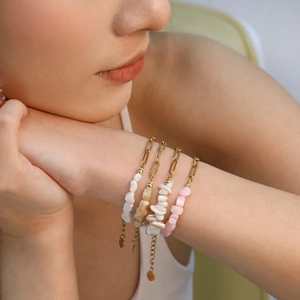 Bracelet Épissure Acier Inoxydable Plaqué Or Éclats Coquille Chaîne Trombone Réglable Bijoux Pour Femmes Mode