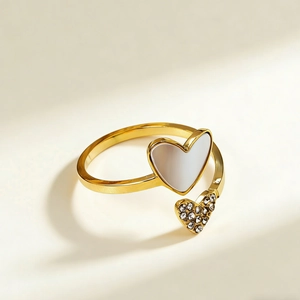 Anello Aperto A Cuore In Acciaio Inossidabile Con Madreperla E Zirconia Gioielli Di Moda Minimalisti Regolabili Per Donne