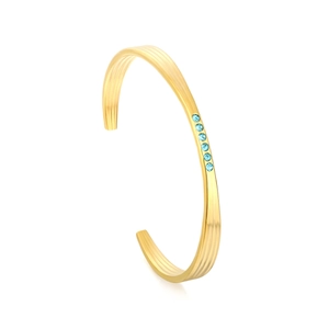 Bracelet manchette en acier inoxydable plaqué or 18K avec pierres de zircon bleu