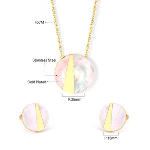 Dettaglio delle dimensioni del set di gioielli in oro con intarsi di conchiglia rosa