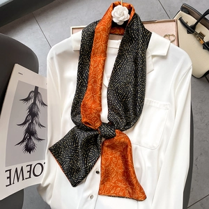 Elegant Skinny Twilly Scarf For Women Double Sided Imitation Satin Satin Handbag Decor Headband Neck Tie Floral Print