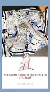 Detailed nautical pattern on silk scarf with anchors, sailboats and compasses