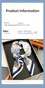 Detailed view of 70x70cm mulberry silk scarf with blue maritime nautical print