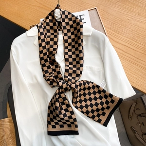 Foulard Étroit À Damier Satin Synthétique Ruban À Cheveux Décoration Sac À Main Cravate Élégante Écharpe Femme