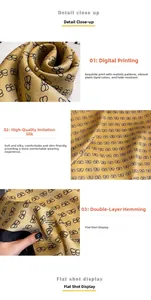 Detail of digital printed silk scarf with black butterfly patterns and double-hemmed edges