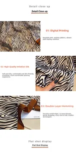 Detail close-up of zebra print scarf showing digital printing and silk-like texture