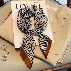 Zebra Print Square Satin Imitation Satin Scarf Elegant Animal Pattern Hair Band Neck Wrap For Women Fashion Accessory