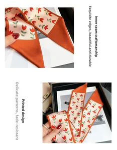 Détail d'un foulard en soie à fleurs avec coutures internes et imprimés tulipes