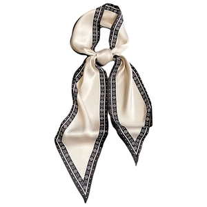 Eleganter schmaler Satin-Twilly-Schal mit schwarzem Geometriemuster für Haare und Taschen