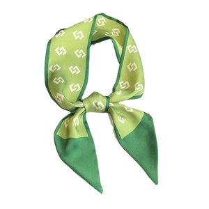 Fashionable geometric skinny silk scarf in green for neck decoration or hair styling